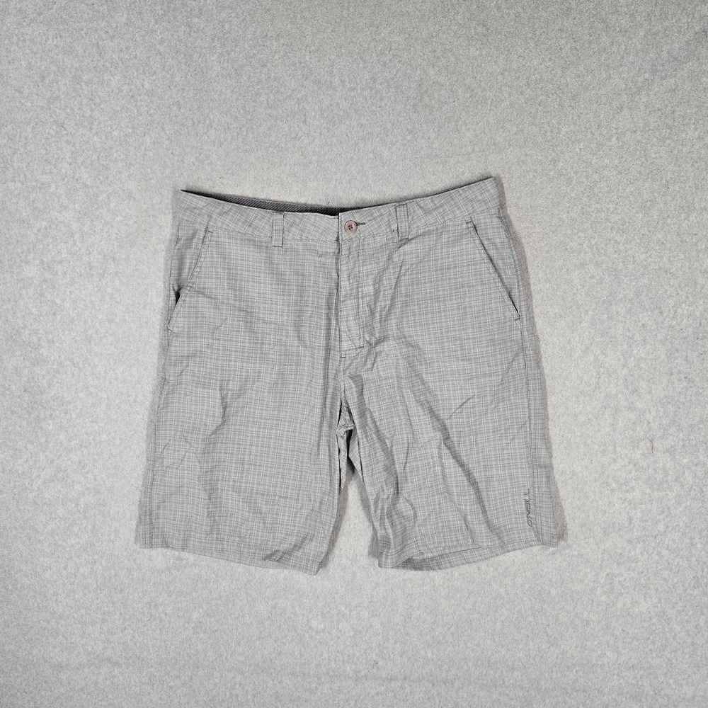 O'Neill Men Shorts 38 Gray Plaid Chino Casual 9.5" Inseam Logo Y2K Skater